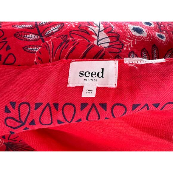 Seed Heritage Red Navy Bandana Scarf/Wrap Shawl Floral Around Neck Raw Hem - Picture 4 of 4